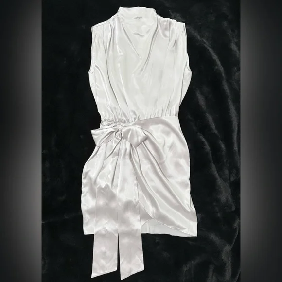 Amanda Uprichard NWT Ceramic Silver Fabiola Silk High Cowl Neck Mini Dresss
